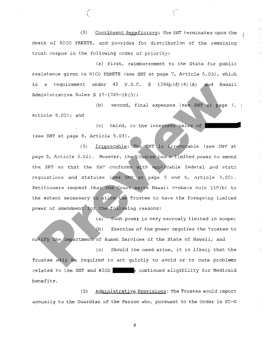 Get A01 Petition for Protective Arrangement to Authorize Compromise of Claim and for Approval of Trust Preview A01 Petition for Protective Arrangement to Authorize Compromise of Claim and for Approval of Trust