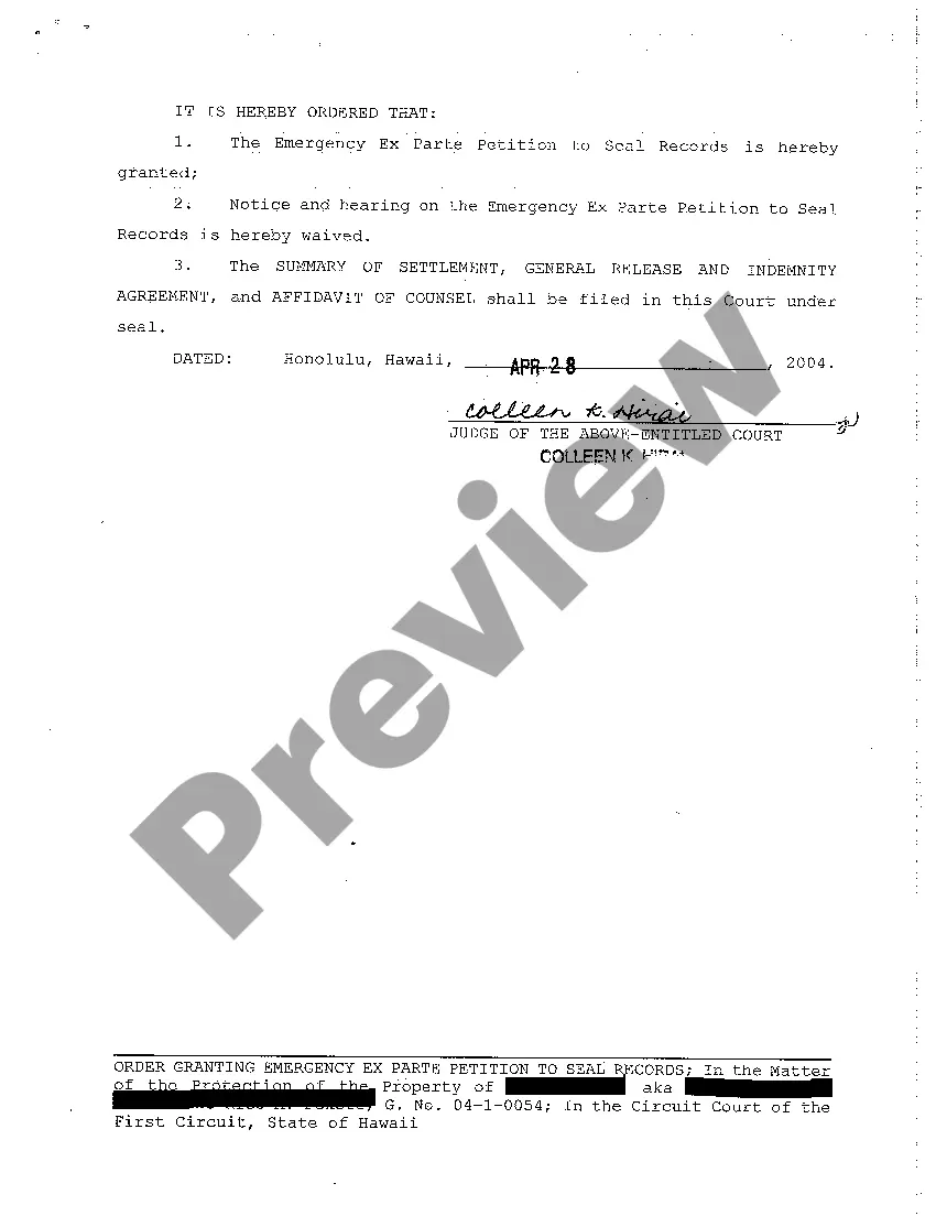 Get A05 Order Granting Emergency Ex Parte Petition to Seal Records Preview A05 Order Granting Emergency Ex Parte Petition to Seal Records