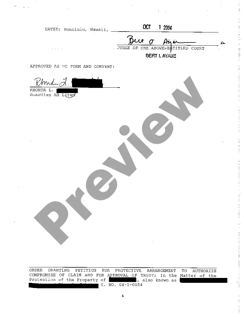 Preview A12 Order Granting Petition for Protective Arrangement to Authorize Compromise of Claim and Approval of Trust