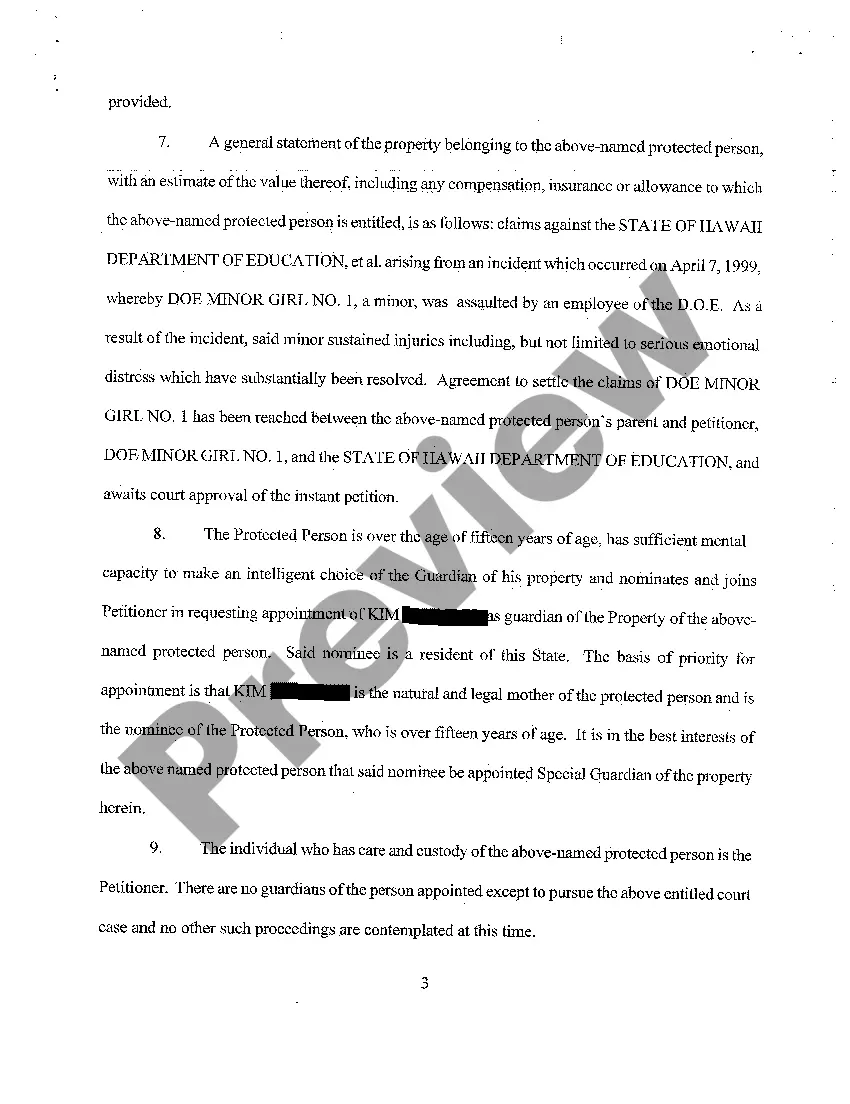 Preview A01 Petition for Protected Arrangement, for Appointment of Guardian of Property, and for Authority to Compromise Claims of Minor