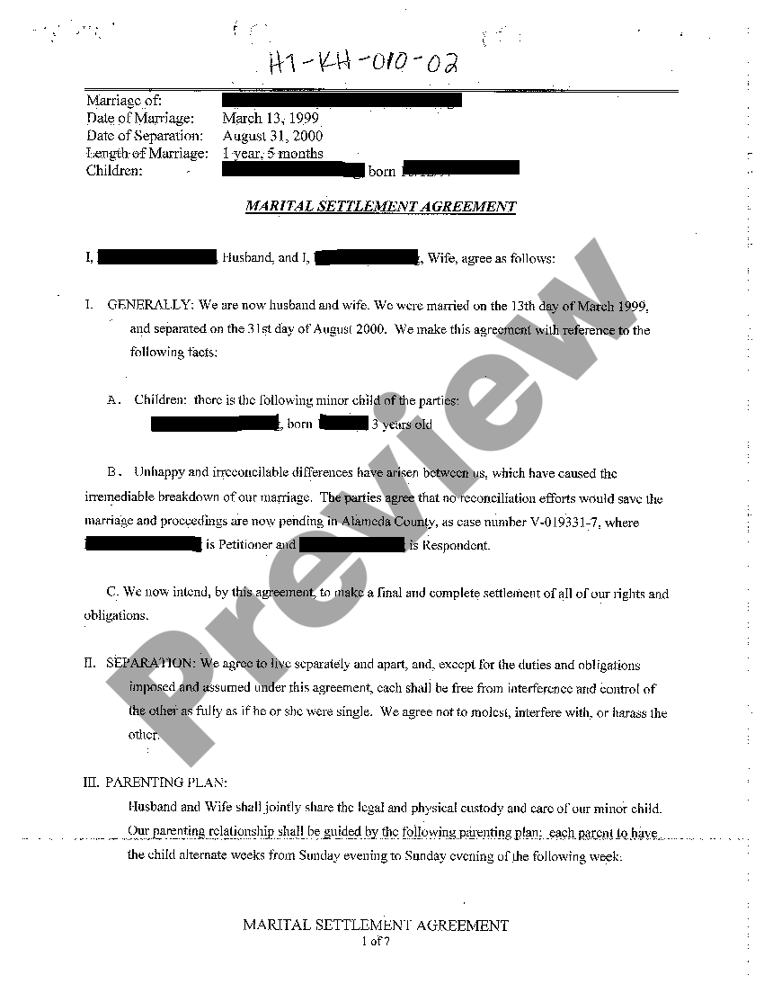 Hawaii Marital Settlement Agreement US Legal Forms