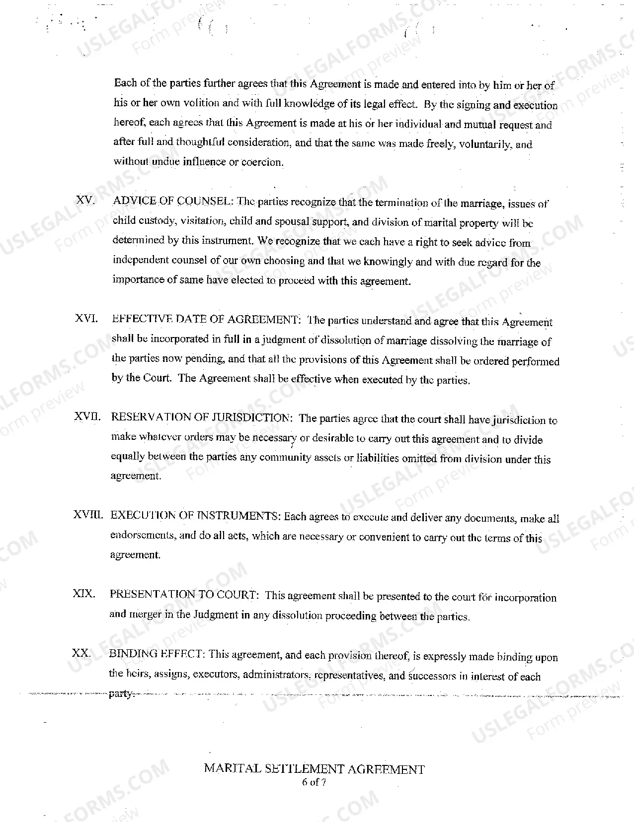 Preview A02 Marital Settlement Agreement