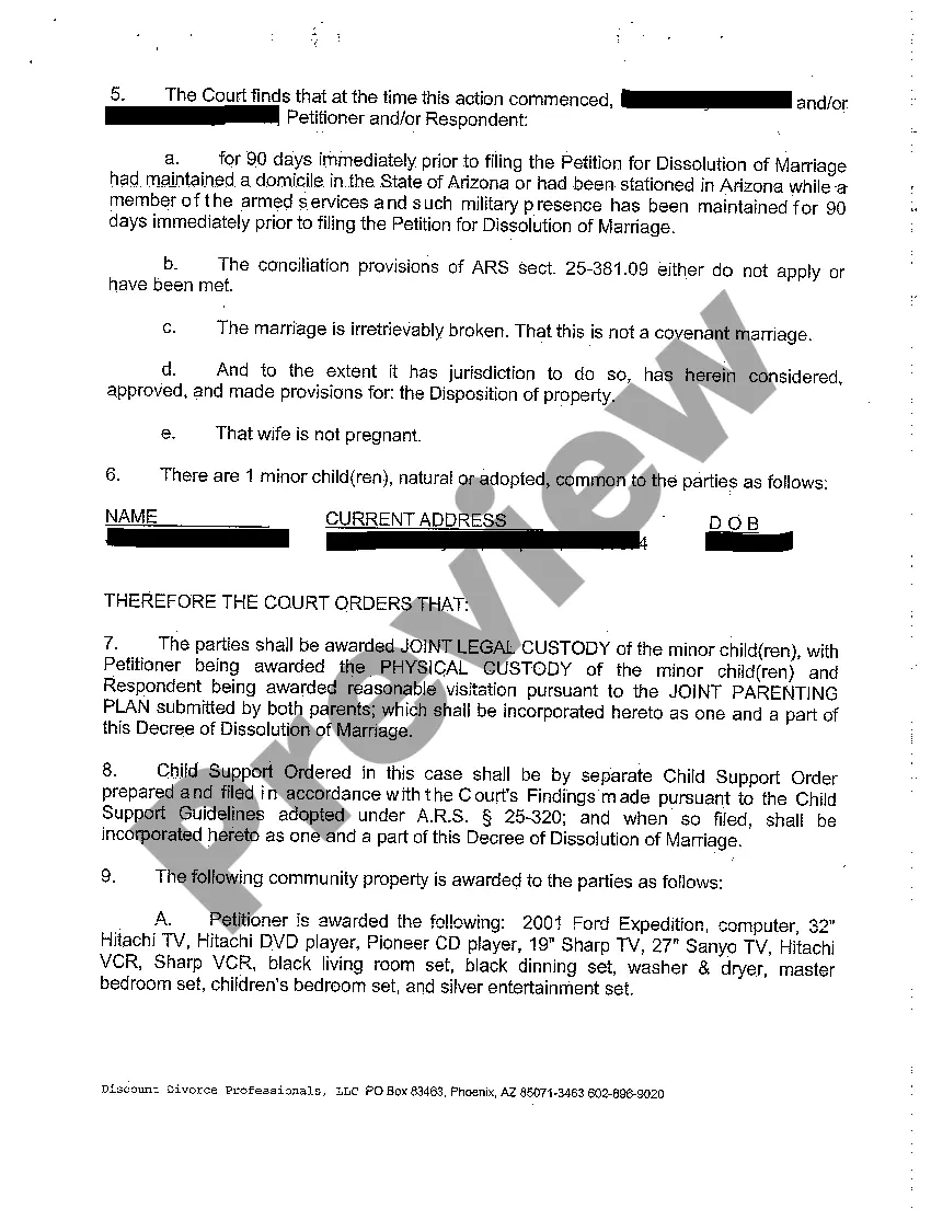 Preview A02 Decree of Dissolution of a Non-Covenant Marriage with Children