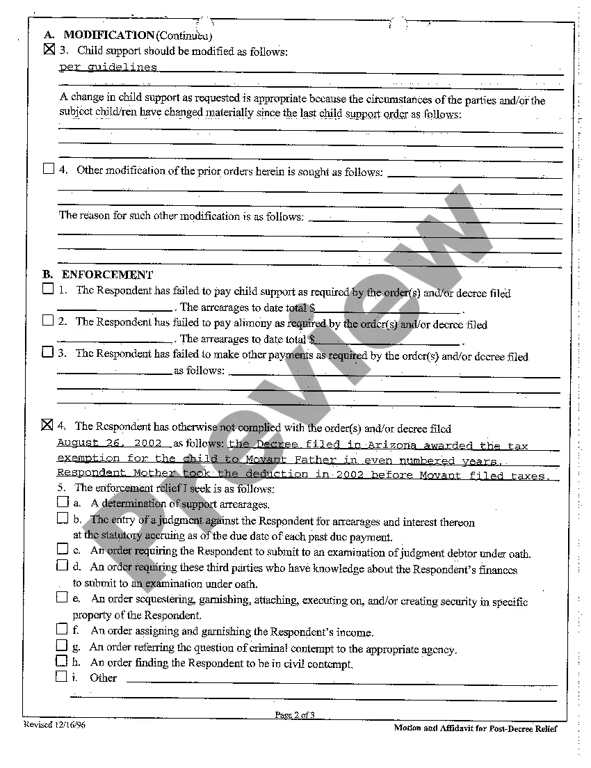 Preview A04 Motion and Affidavit for Post-Decree Relief