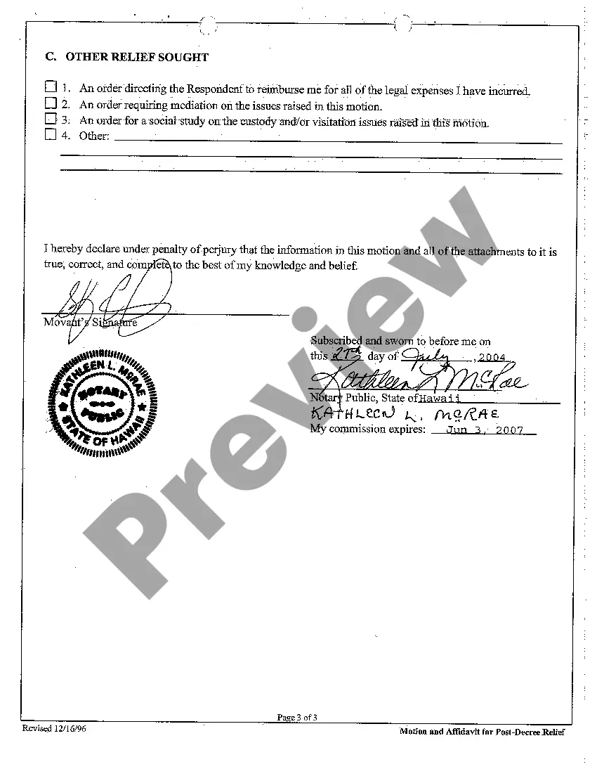 Preview A04 Motion and Affidavit for Post-Decree Relief