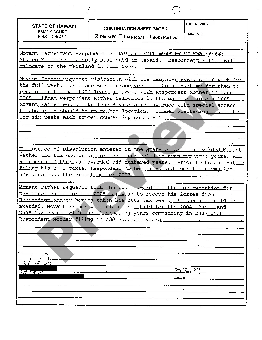 Preview A05 Custody Visitation Statement