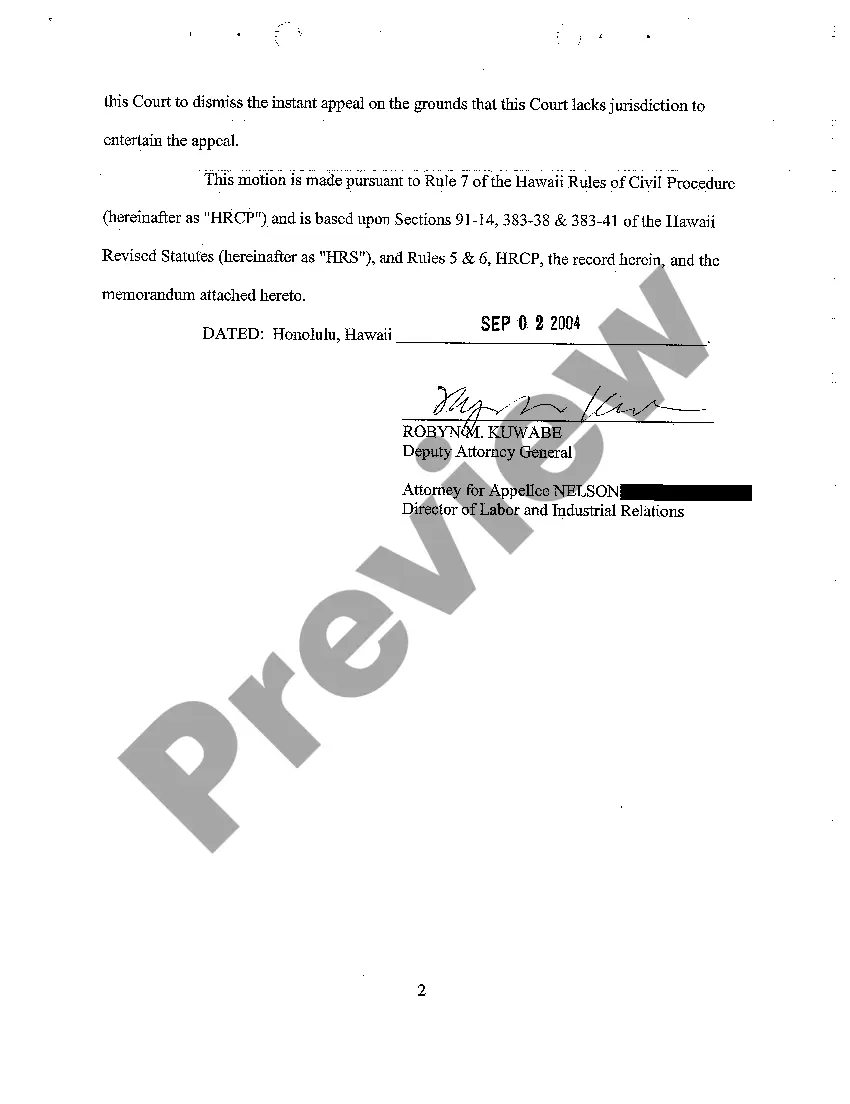 Preview A02 Appellee, Director of Labor and Industrial Relations' Motion to Dismiss Appellant's Appeal