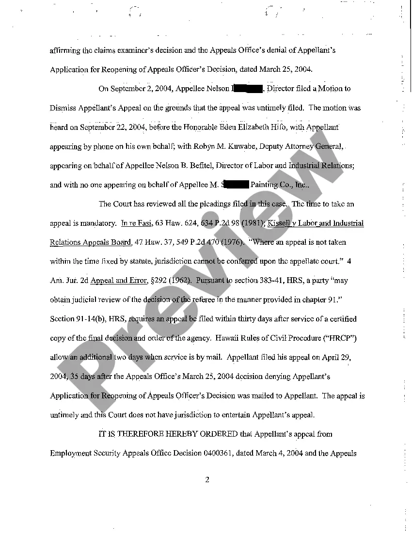 Preview A06 Order Granting Appellee, Director of Labor and Industrial Relations' Motion to Dismiss Appeal