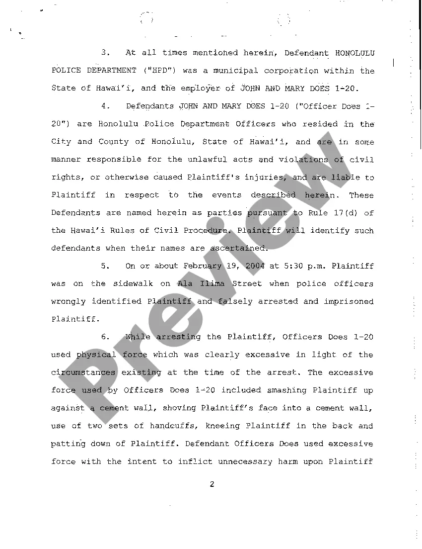 Get A01 Complaint for Assault, Battery, Violation of Civil Rights by Police Officers to Wrongfully Arrested Plaintiff Preview A01 Complaint for Assault, Battery, Violation of Civil Rights by Police Officers to Wrongfully Arrested Plaintiff