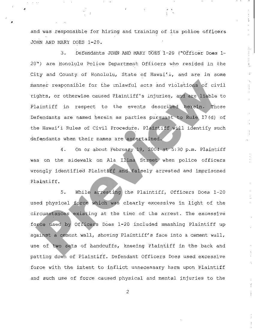Preview A02 First Amended Complaint for Assault, Battery, Violation of Civil Rights by Police Officers to Wrongfully-Arrested Plaintiff