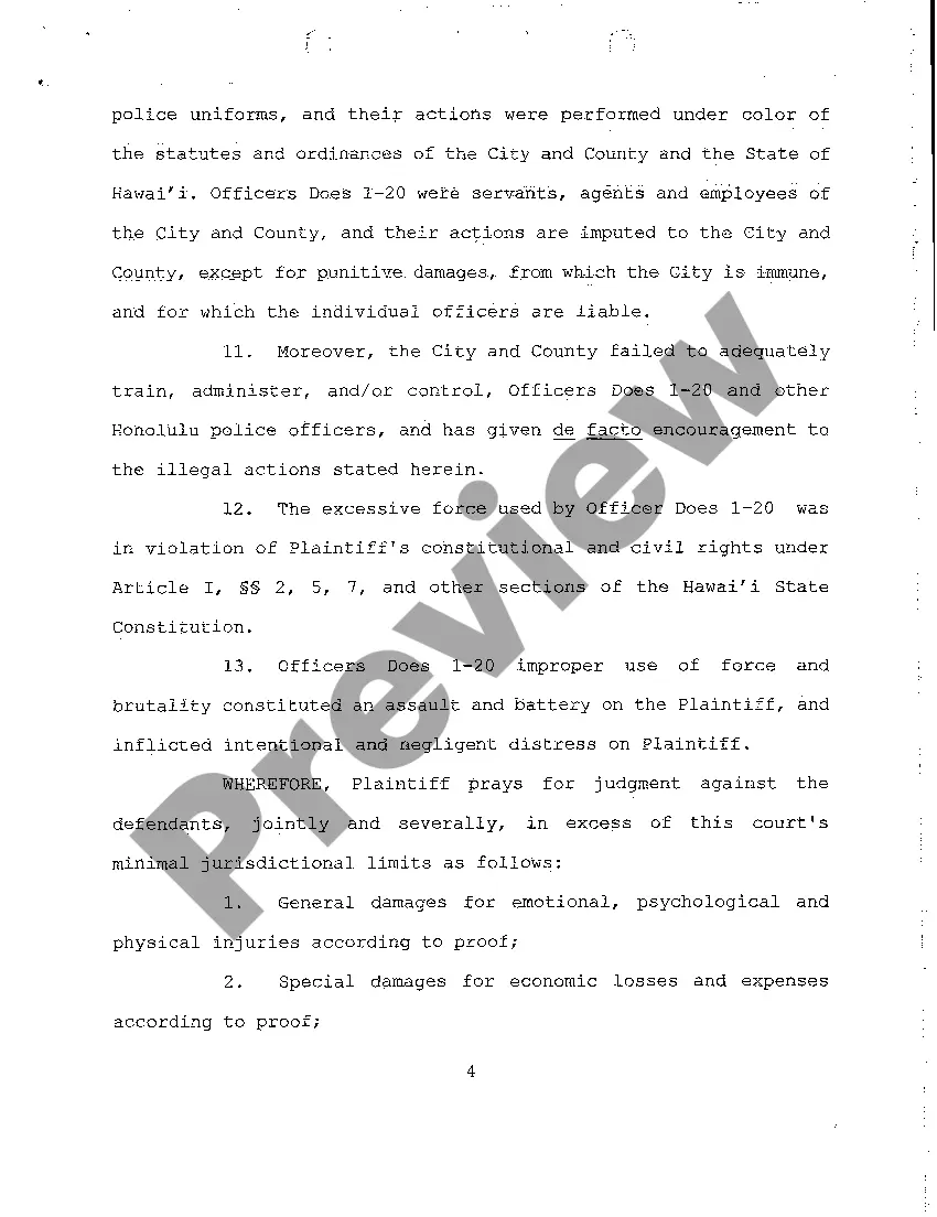 Preview A02 First Amended Complaint for Assault, Battery, Violation of Civil Rights by Police Officers to Wrongfully-Arrested Plaintiff
