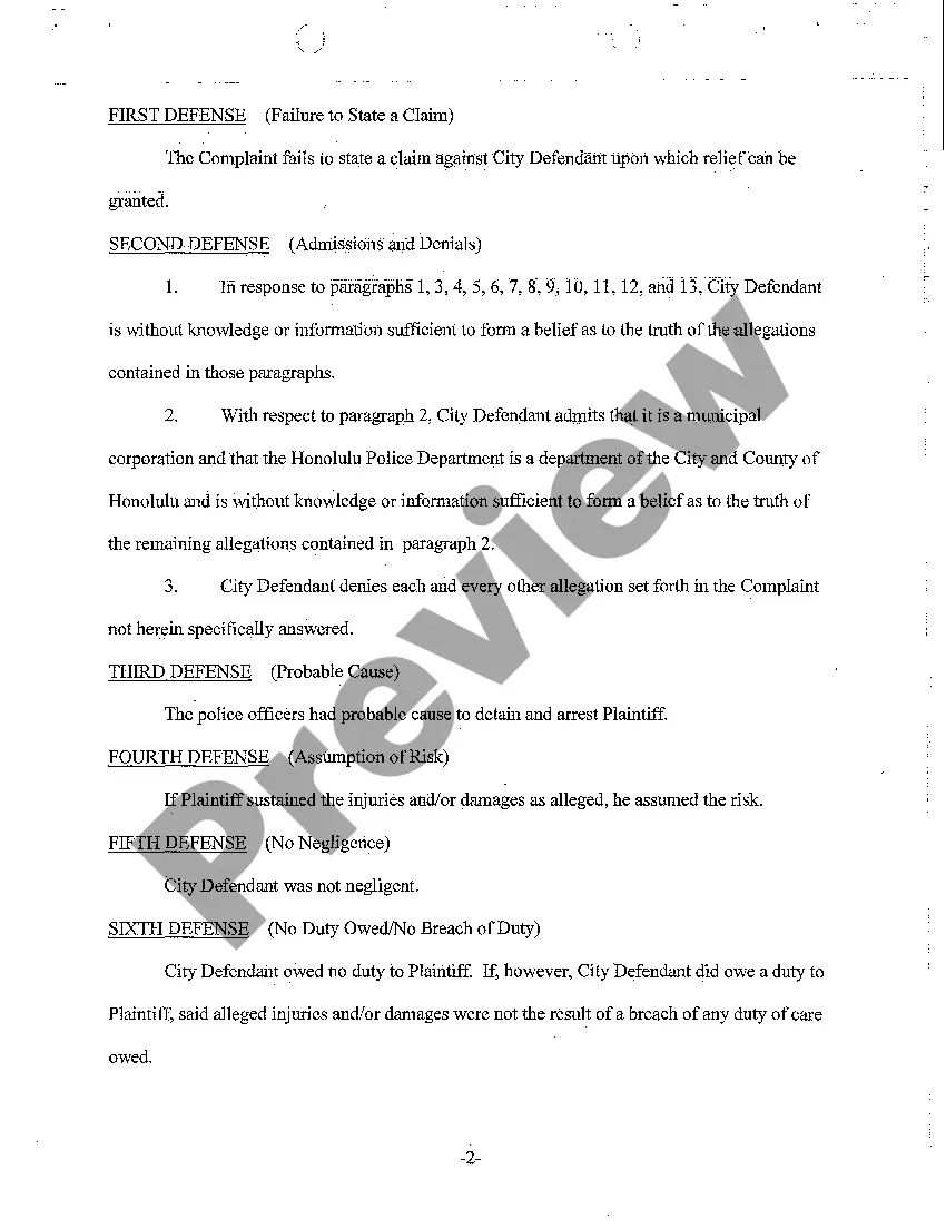 Get A04 Answer to Complaint for Assault, Battery, Violation of Civil Rights by Police Officers to Wrongfully Arrested Plaintiff Preview A04 Answer to Complaint for Assault, Battery, Violation of Civil Rights by Police Officers to Wrongfully Arrested Plaintiff
