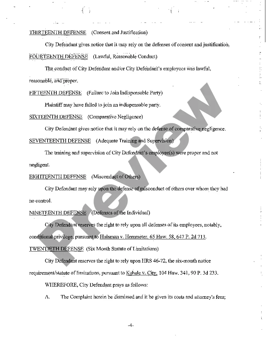 Get A04 Answer to Complaint for Assault, Battery, Violation of Civil Rights by Police Officers to Wrongfully Arrested Plaintiff Preview A04 Answer to Complaint for Assault, Battery, Violation of Civil Rights by Police Officers to Wrongfully Arrested Plaintiff