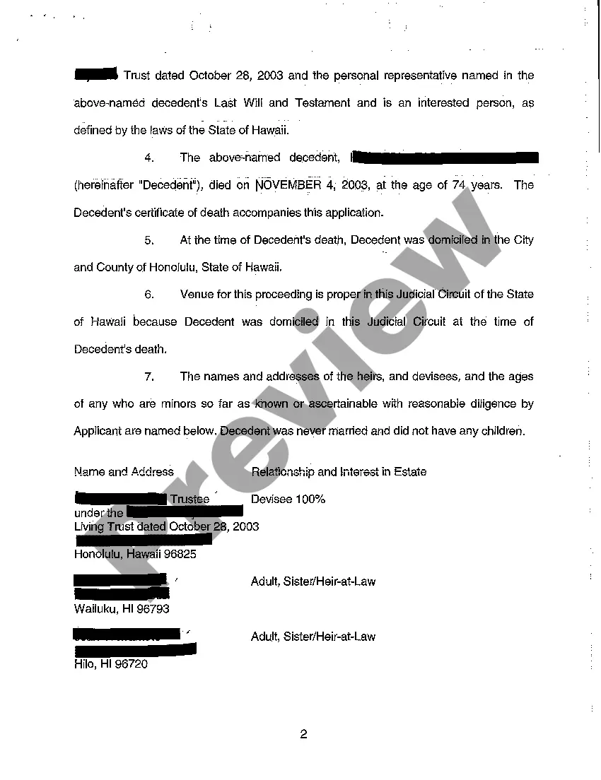 Preview A01 Application for Informal Probate of Will and for Informal Appointment of Personal Representative