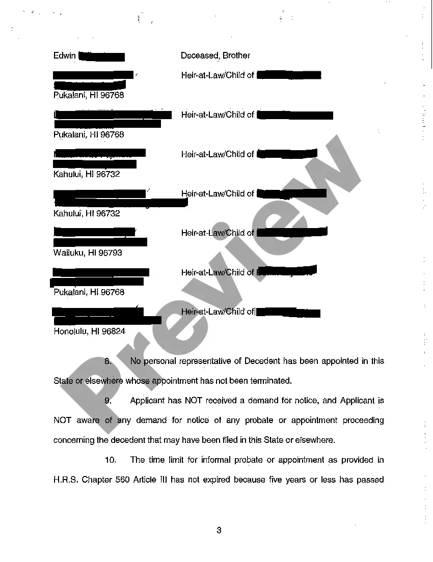 Preview A01 Application for Informal Probate of Will and for Informal Appointment of Personal Representative