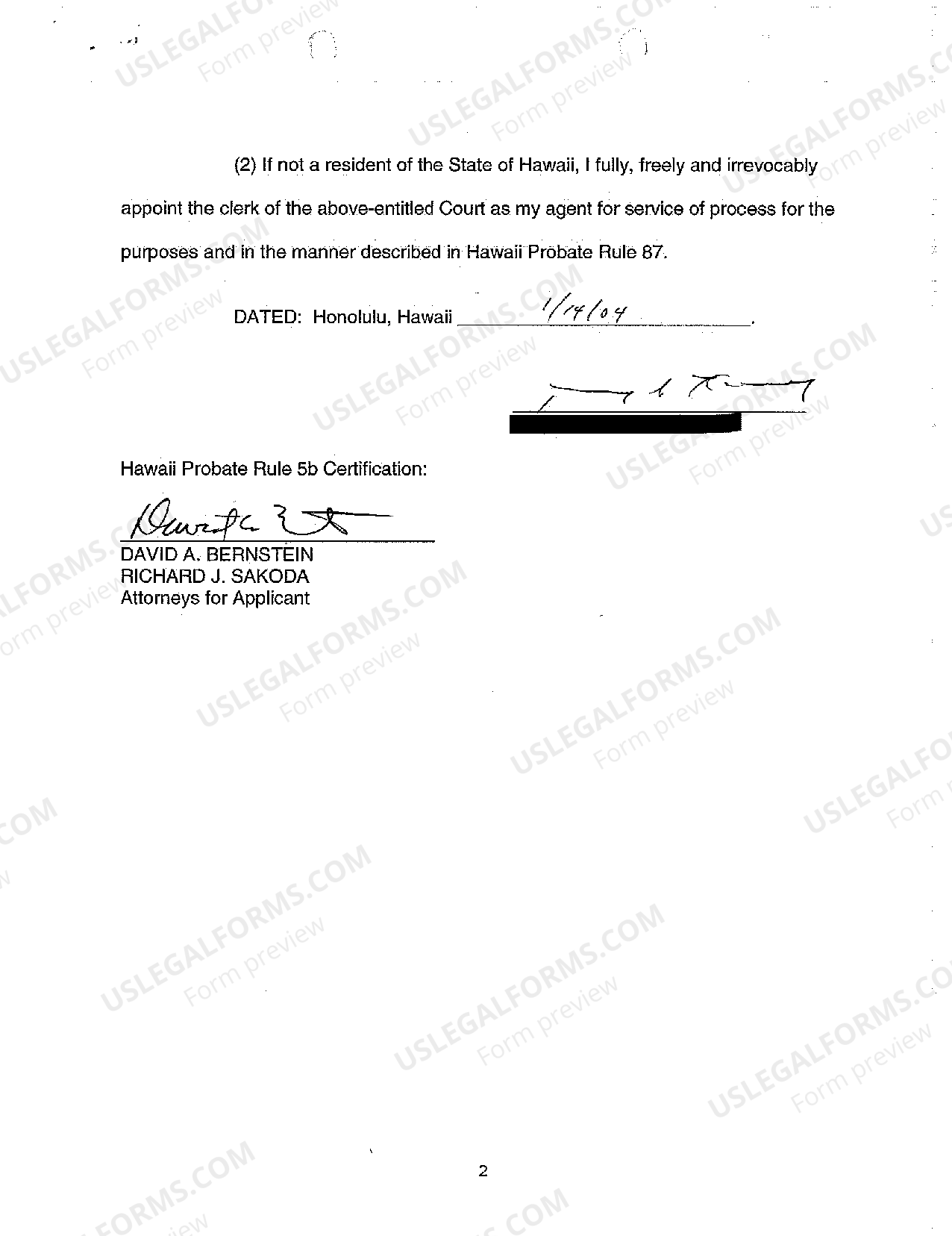 Hawaii Acceptance of Appointment by Personal Representative US Legal