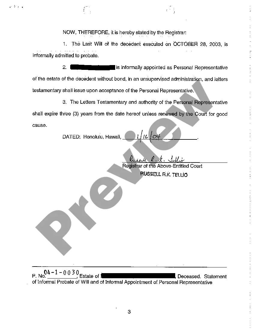 Get A05 Statement of Informal Probate of Will and Of Informal Appointment of Personal Representative Preview A05 Statement of Informal Probate of Will and Of Informal Appointment of Personal Representative