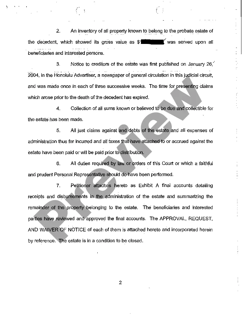 Preview A10 Ex Parte Petition to Transfer From Informal to Formal Proceedings and for Approval of Final Account, Distribution, and Settlement of Estate