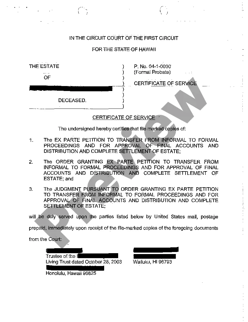 Preview A10 Ex Parte Petition to Transfer From Informal to Formal Proceedings and for Approval of Final Account, Distribution, and Settlement of Estate