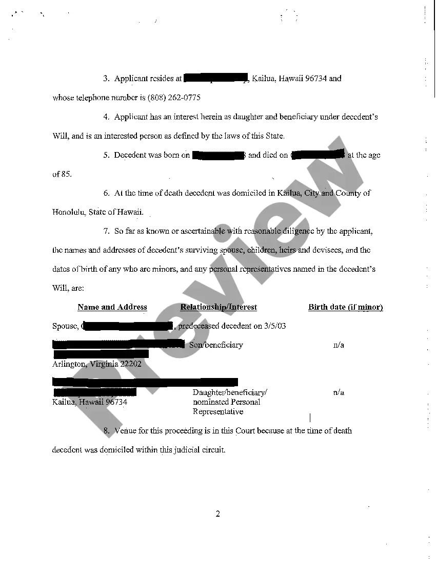 Preview A01 Application for Informal Probate of Will and For Informal Appointment of Personal Representative