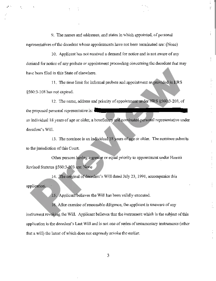 Preview A01 Application for Informal Probate of Will and For Informal Appointment of Personal Representative