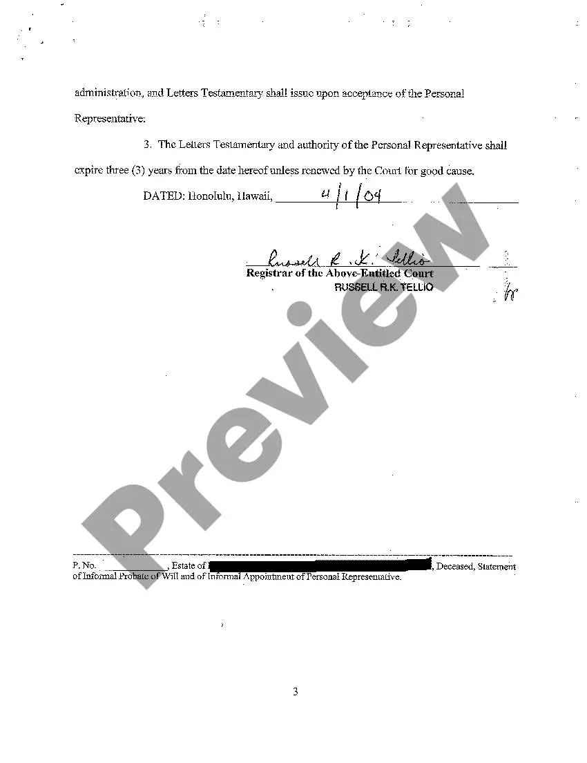 Preview A05 Statement of Informal Probate of Will and of Informal Appointment of Personal Representative