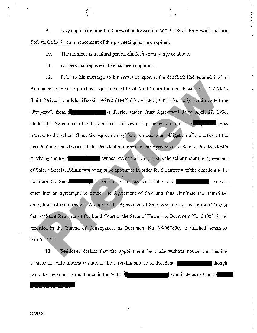Get A01 Ex Parte Petition for Appointment of Special Administrator regarding Testate Estate Preview A01 Ex Parte Petition for Appointment of Special Administrator regarding Testate Estate