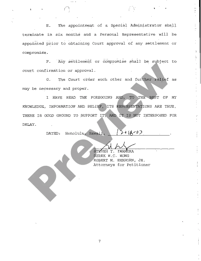 Preview A01 Emergency Ex Parte Petition for Appointment of Special Administrator regarding Foreclosure Suit Pending Against Decedent