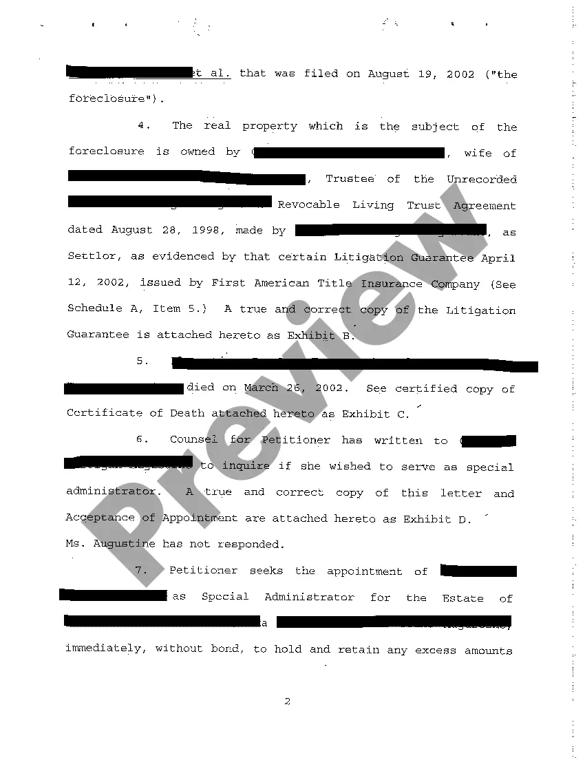 Preview A02 Declaration of Counsel of Petitioner that Special Administrator is Necessary