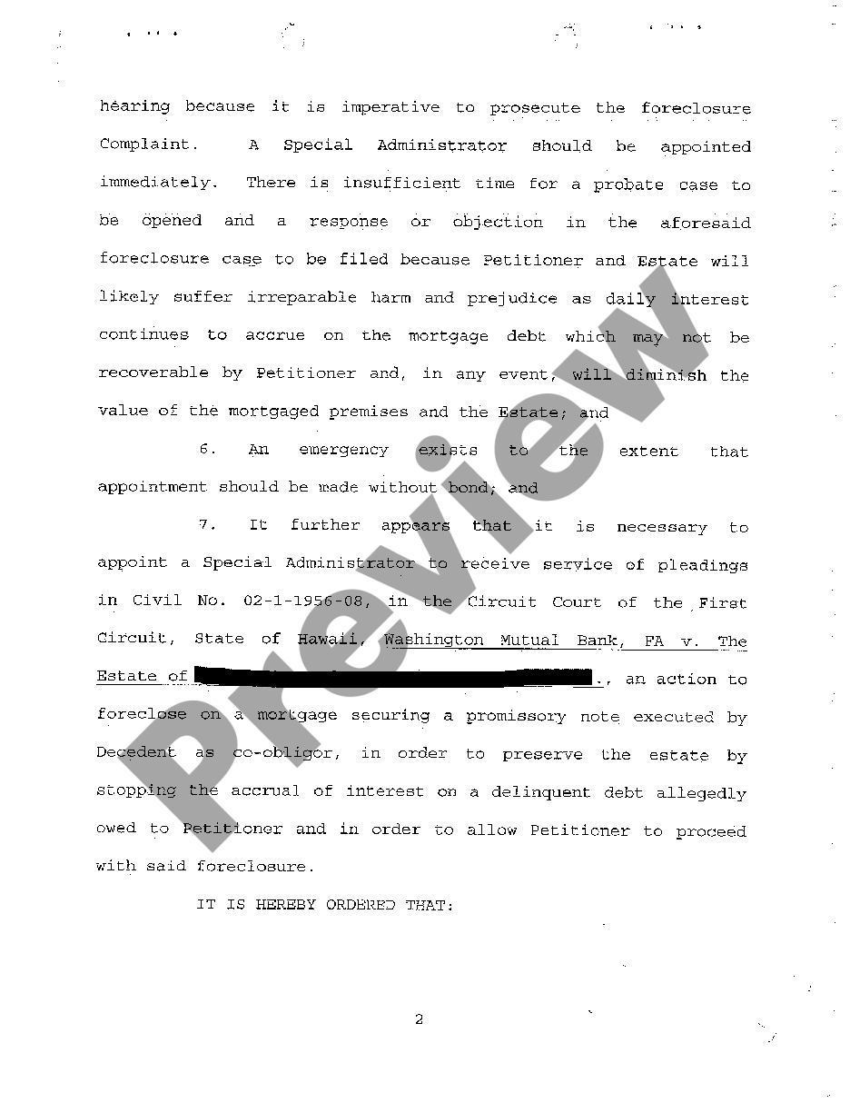 page 1 A03 Order Granting Emergency Ex Parte Petition for Appointment of Special Administrator preview