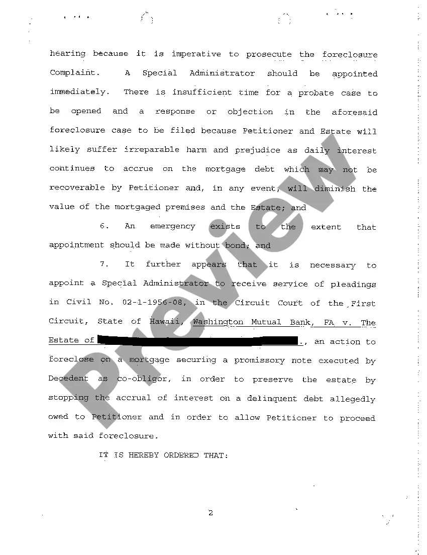 Get A03 Order Granting Emergency Ex Parte Petition for Appointment of Special Administrator Preview A03 Order Granting Emergency Ex Parte Petition for Appointment of Special Administrator