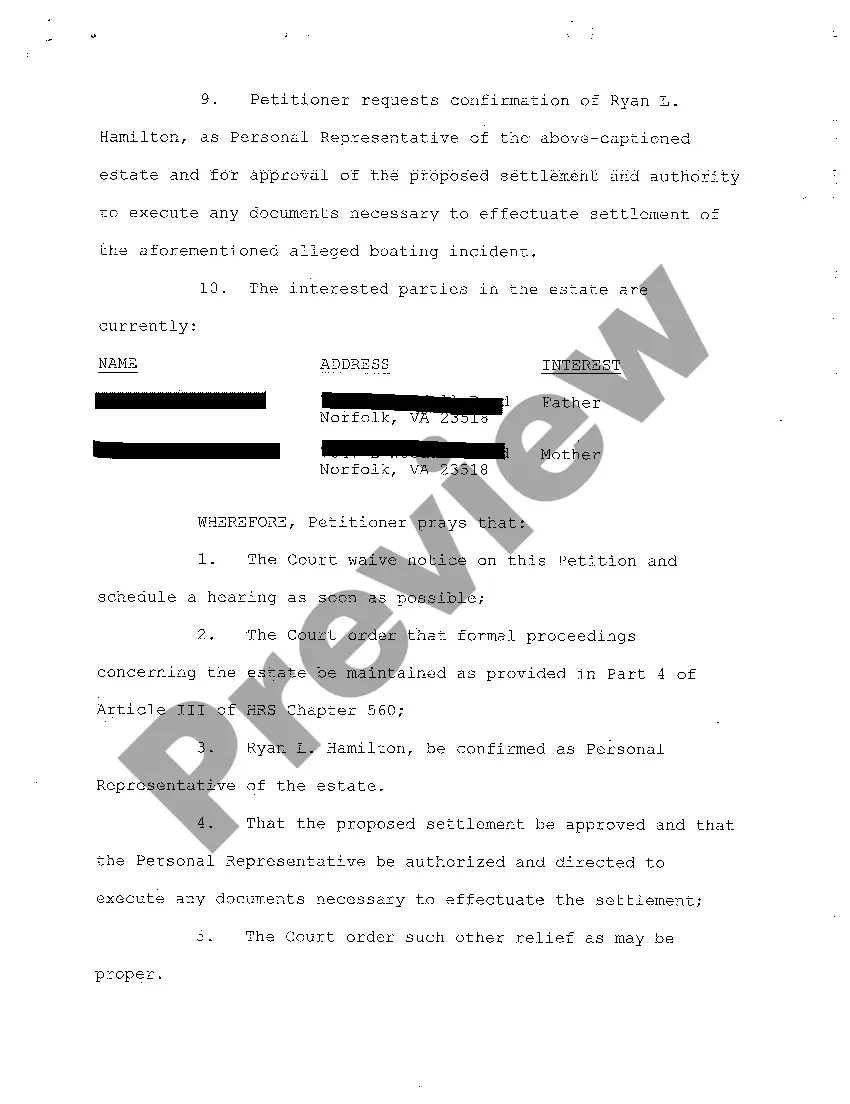 Get A08 Petition to Transfer From Informal to Formal Proceedings and for Authority for Compromise Settlement of Claim Preview A08 Petition to Transfer From Informal to Formal Proceedings and for Authority for Compromise Settlement of Claim