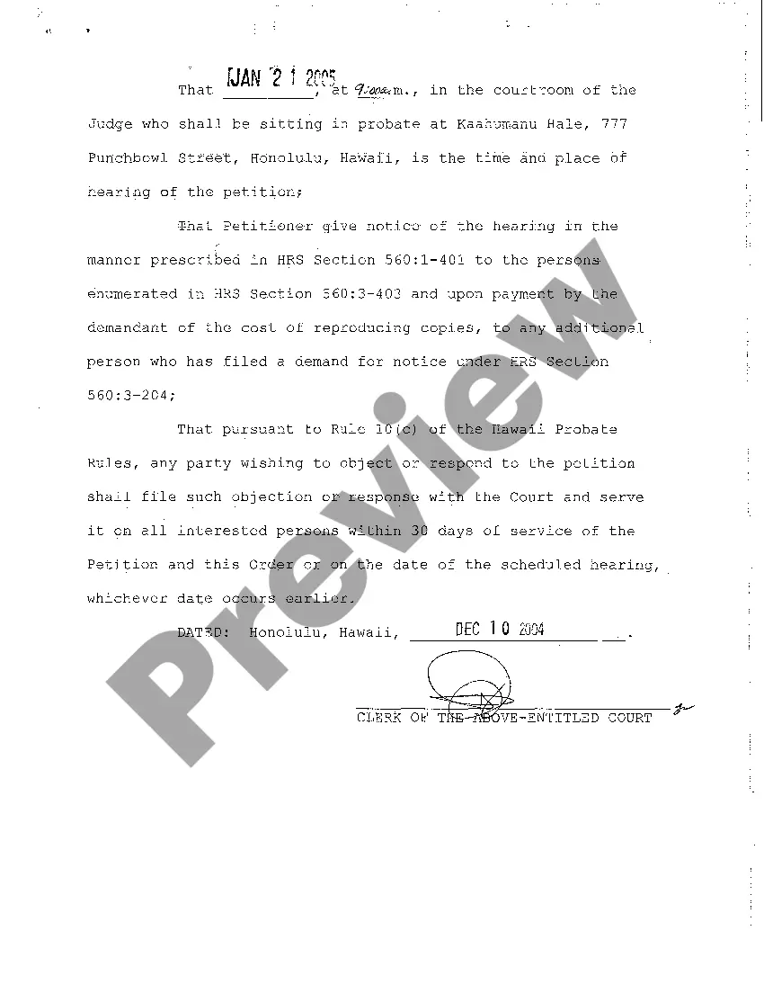 Preview A09 Order Setting Hearing on Petition to Transfer From Informal to Formal Proceedings and for Authority for Compromise Settlement of Claim