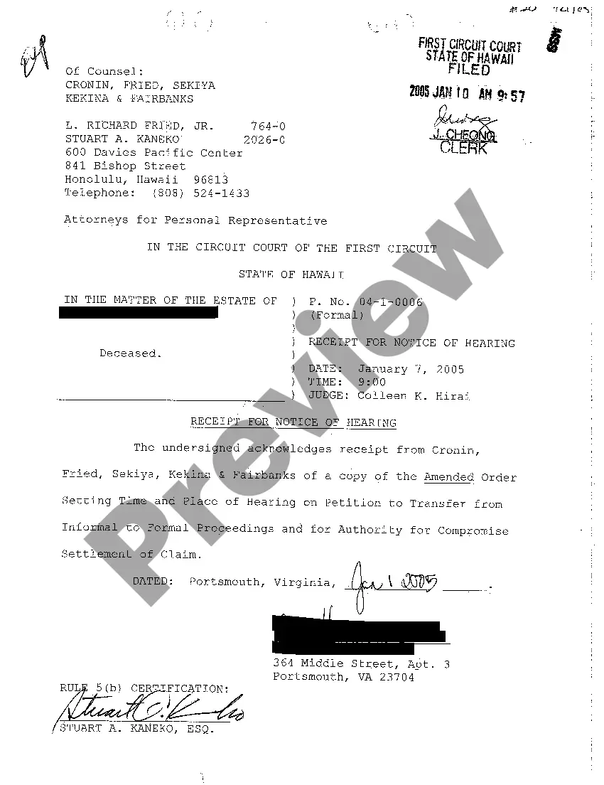 Preview A10 Receipt for Notice of Hearing