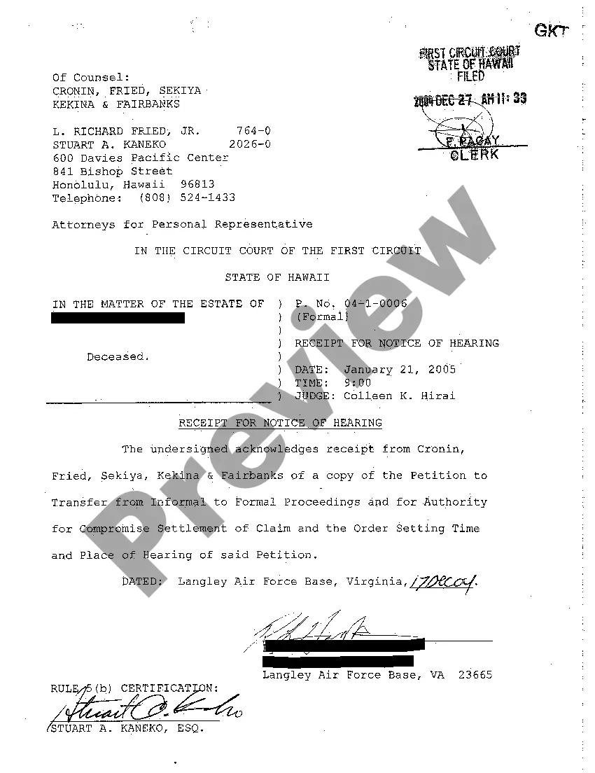 Preview A10 Receipt for Notice of Hearing