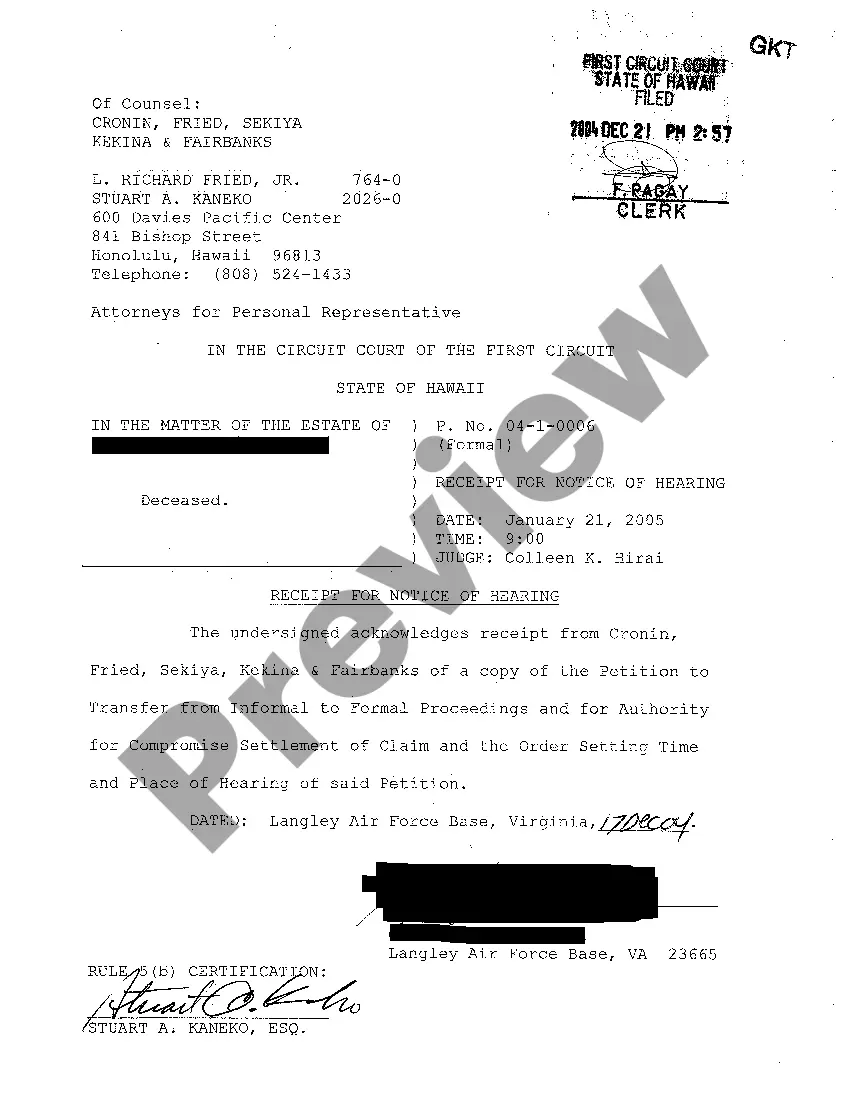 Preview A10 Receipt for Notice of Hearing