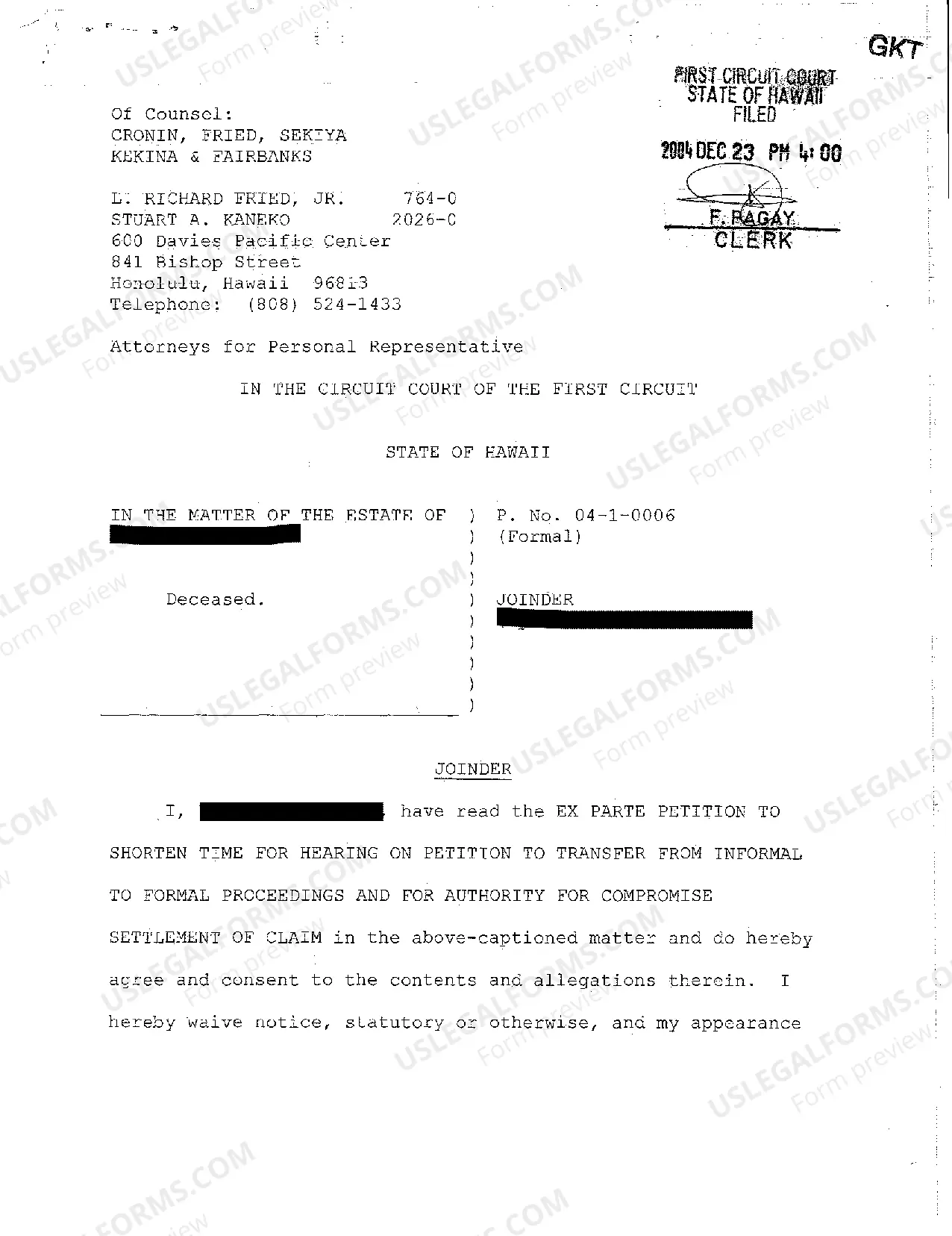 Preview A12 Joinder by Minor Decedent's Mother and Waiver of Rights to Object