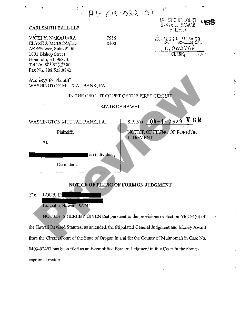 page 0 A01 Notice of Filing of Foreign Judgment preview