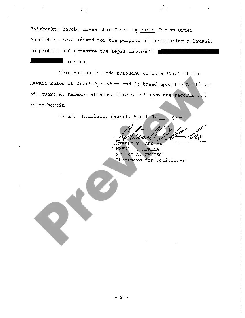 Preview A03 Ex Parte Motion for an Order Appointing Next Friend