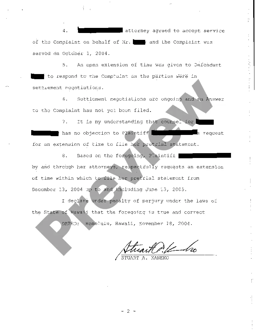 Preview A08 Plaintiff's Ex Parte Motion for Extension of Time to File Pretrial Statement