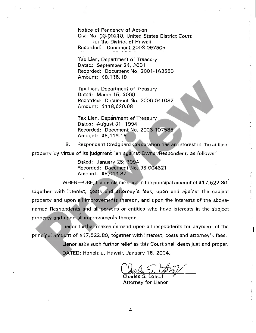 Preview A02 Notice of Mechanic's and Materialman's Lien and Demand