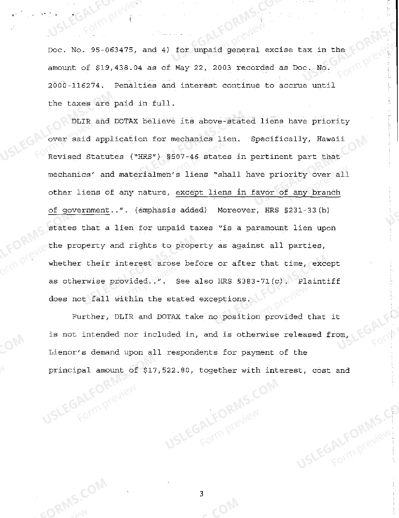 Preview A08 Response to Plaintiff's Application for Mechanic's and Materialman's Lien