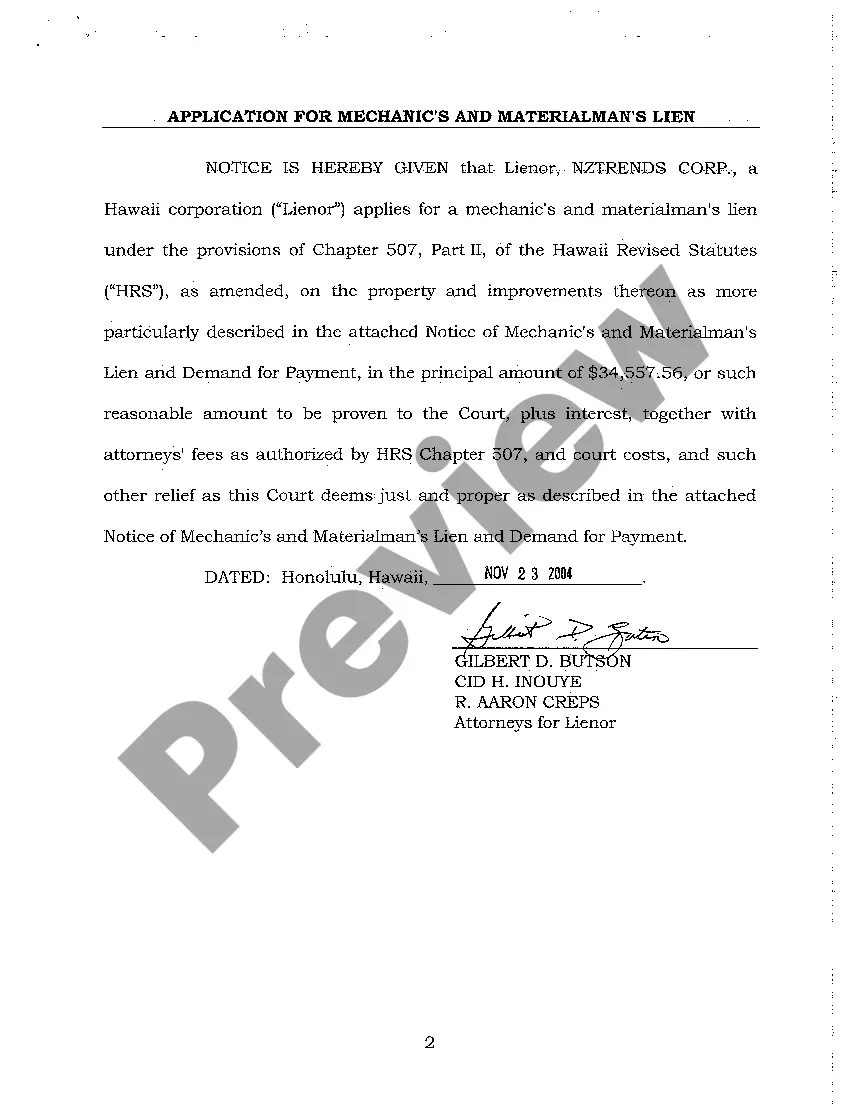 Get A01 Application for Mechanic's and Materialman's Lien Preview A01 Application for Mechanic's and Materialman's Lien