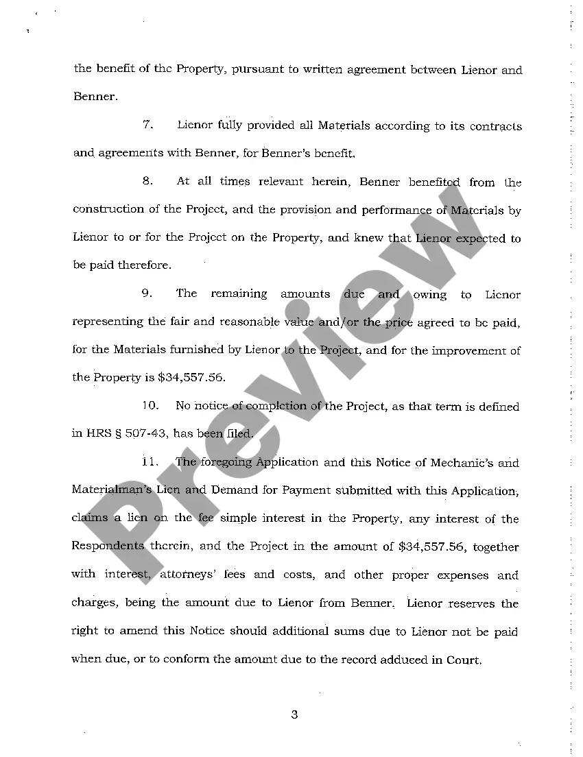 Preview A02 Notice of Mechanic's and Materialman's Lien and Demand for Payment