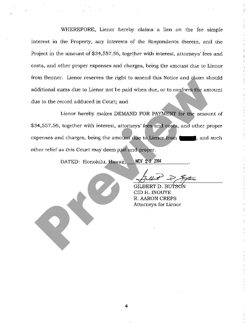 Preview A02 Notice of Mechanic's and Materialman's Lien and Demand for Payment