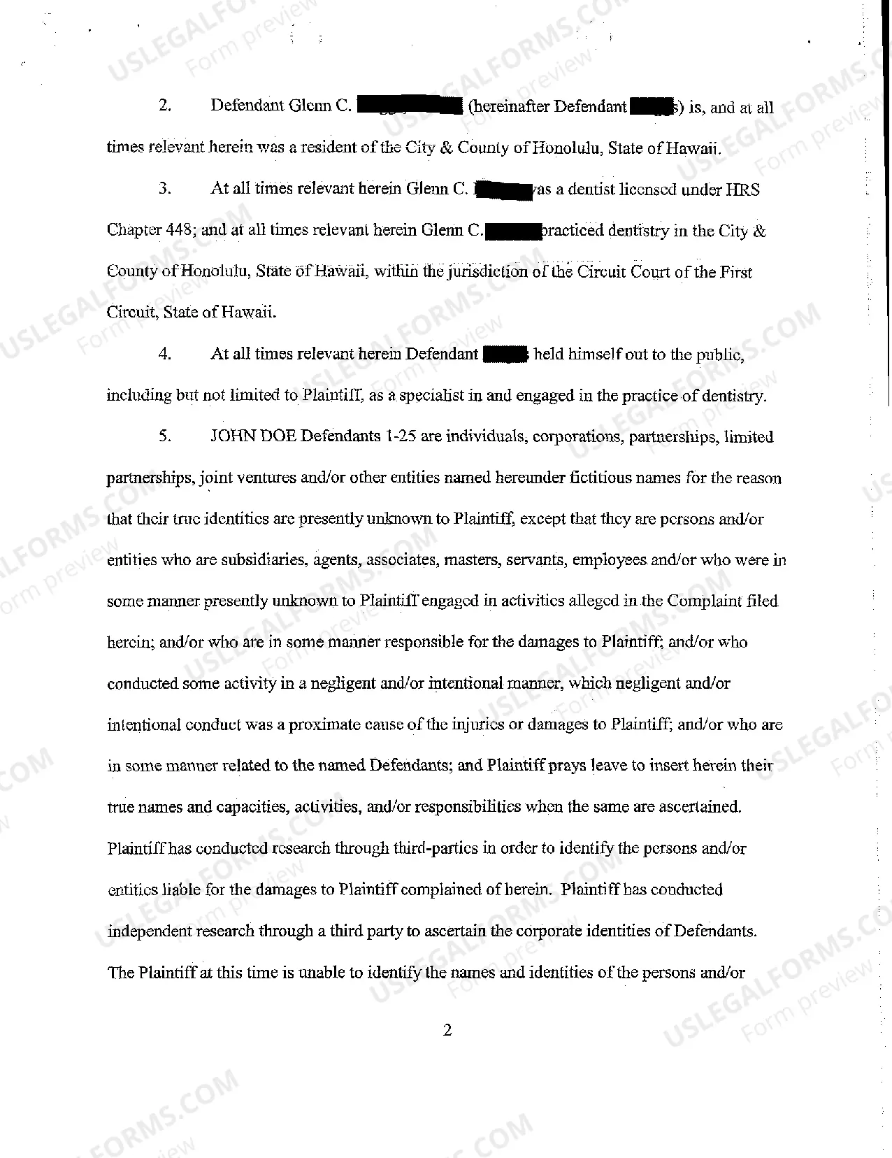 Preview A02 Complaint for Dental Malpractice