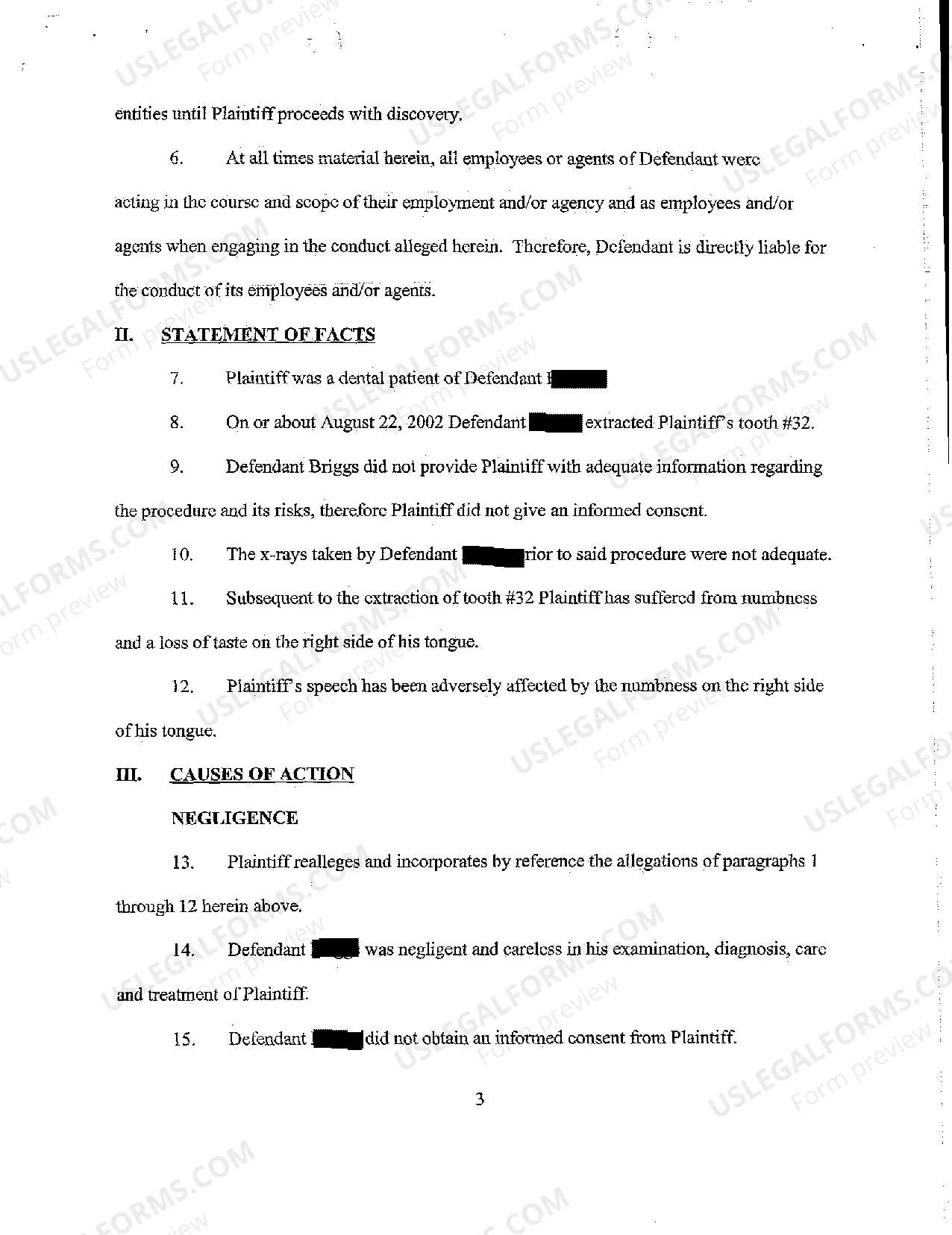 Preview A02 Complaint for Dental Malpractice