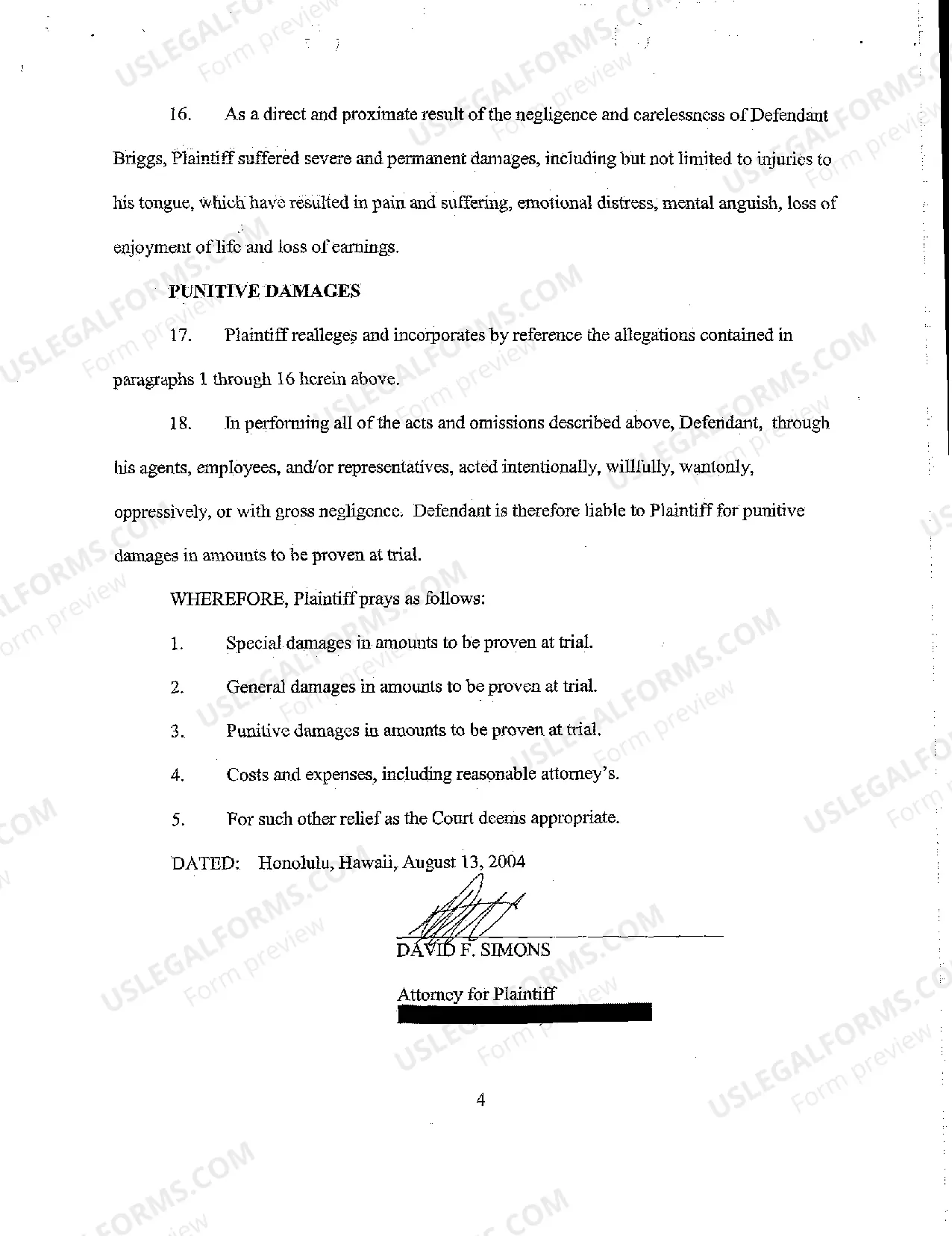 Preview A02 Complaint for Dental Malpractice