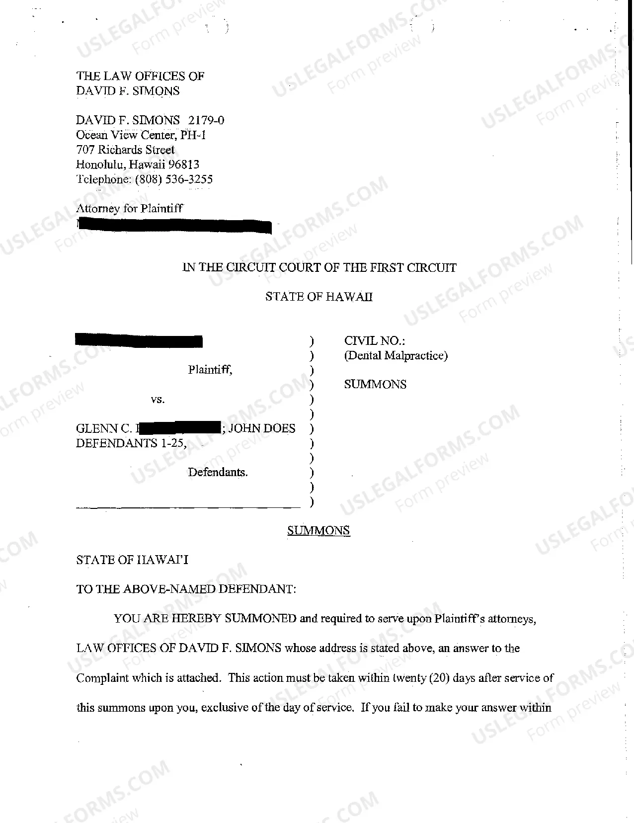 Preview A02 Complaint for Dental Malpractice