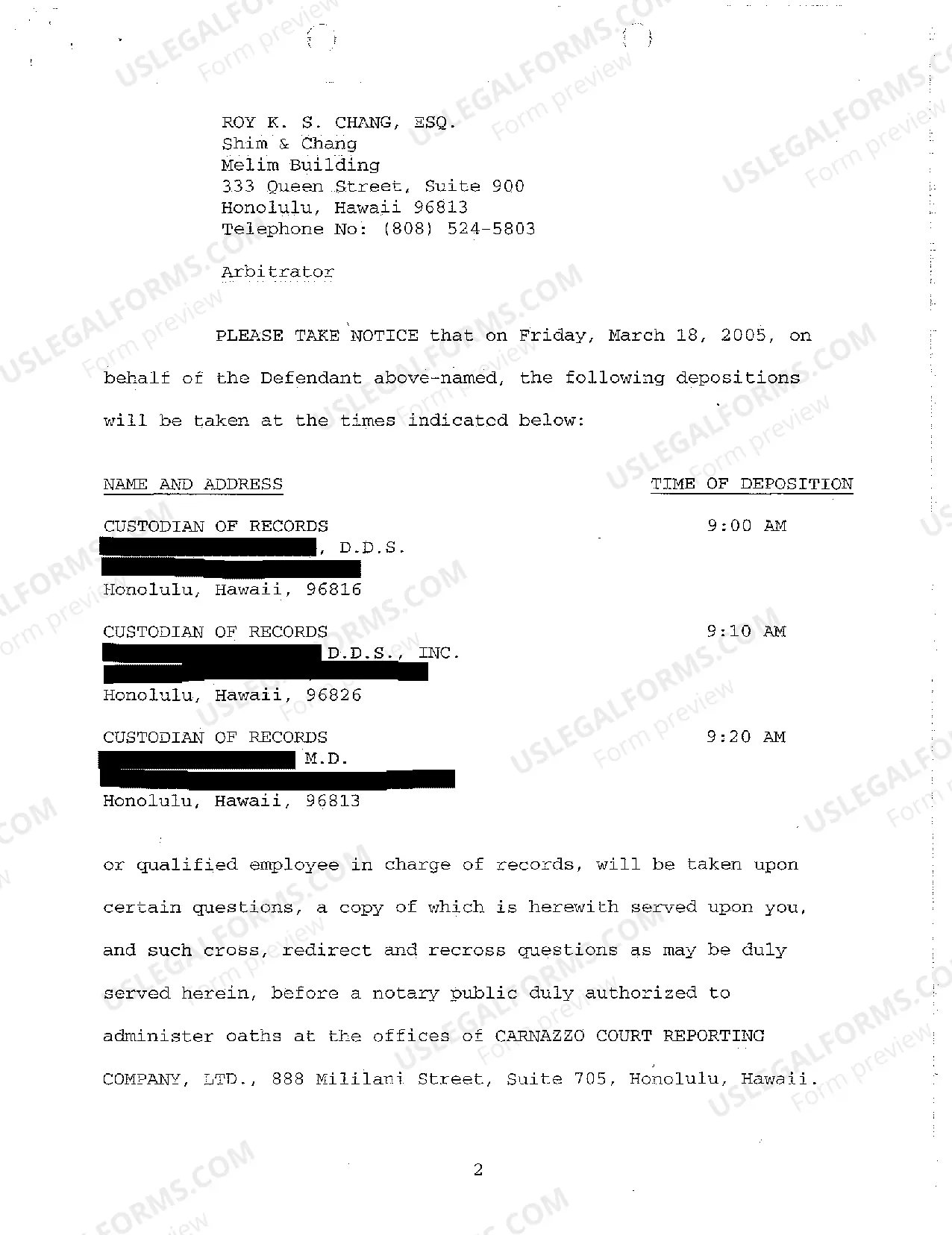 Preview A05 Notice of Taking Deposition Upon Written Questions